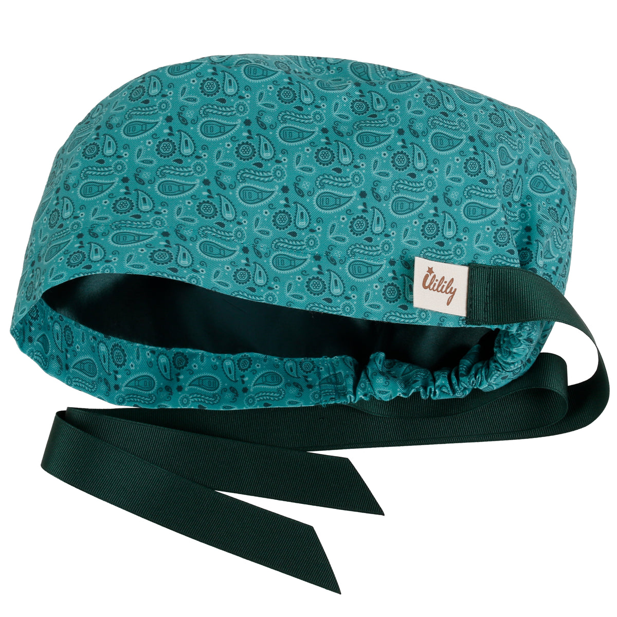 ililily Satin Lined Cute Scrub Cap with Ponytail Ribbon