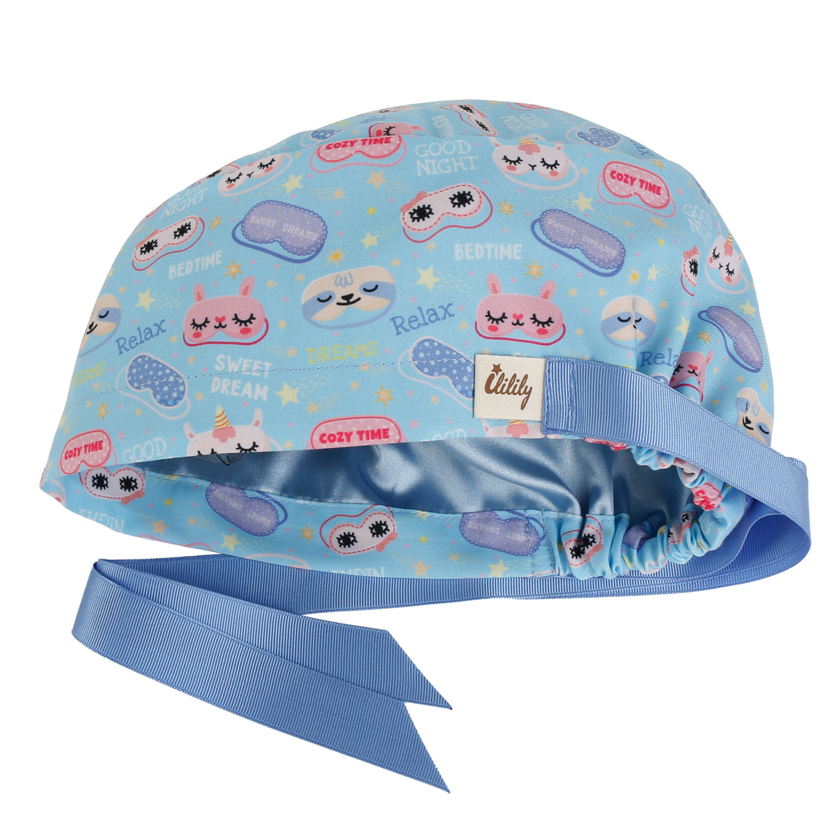 ililily Satin Lined Cute Scrub Cap with Ponytail Ribbon