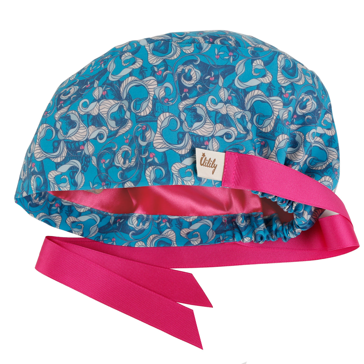 ililily Satin Lined Cute Scrub Cap with Ponytail Ribbon