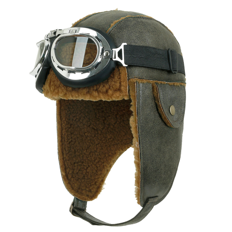 pilot goggles ililily Aviator Hat Winter Snowboard Fur Ear Flaps Trooper Trapper Pilot Goggles, Light Brown/White