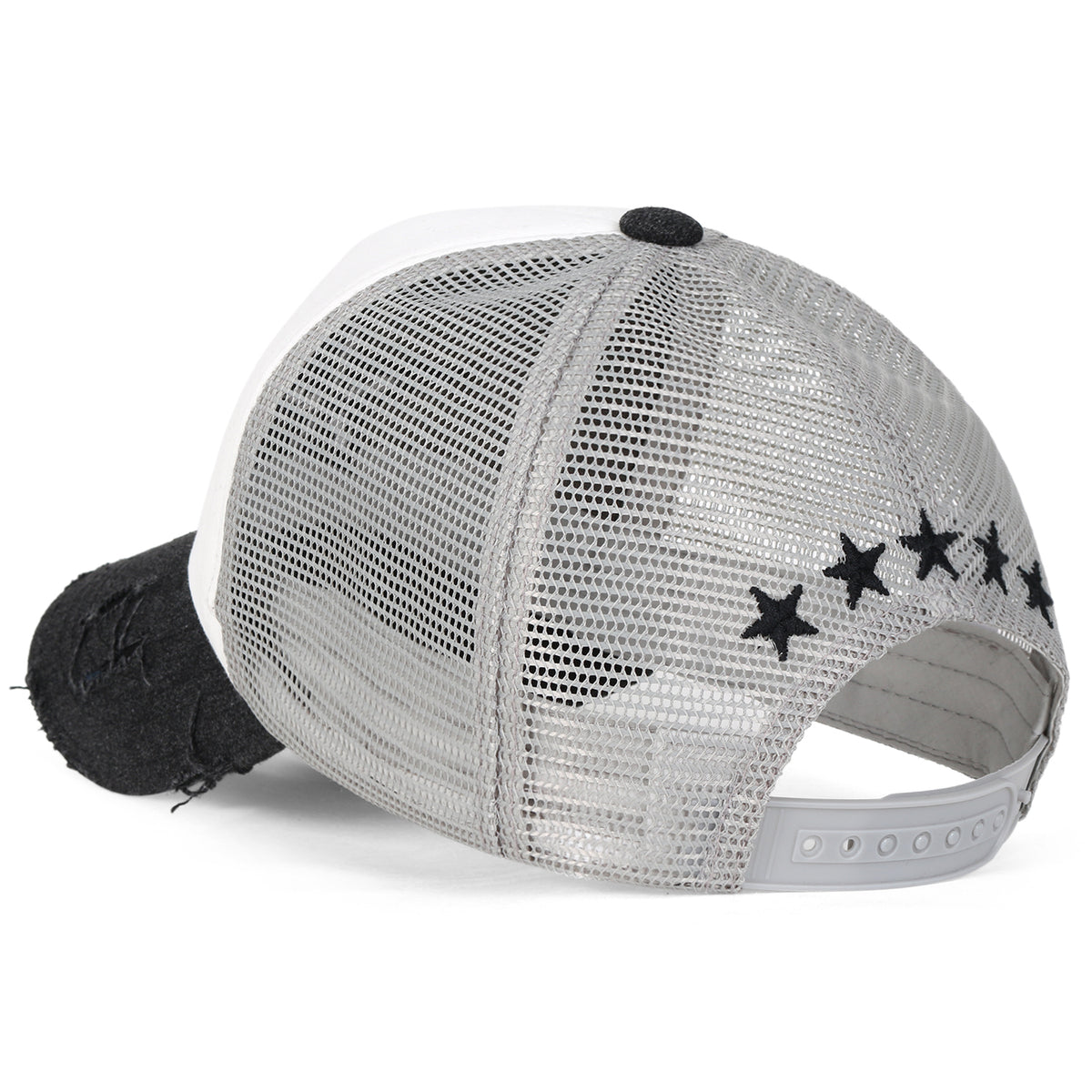 ililily Star Embroidery Black White Trucker Hat Cotton Baseball Cap