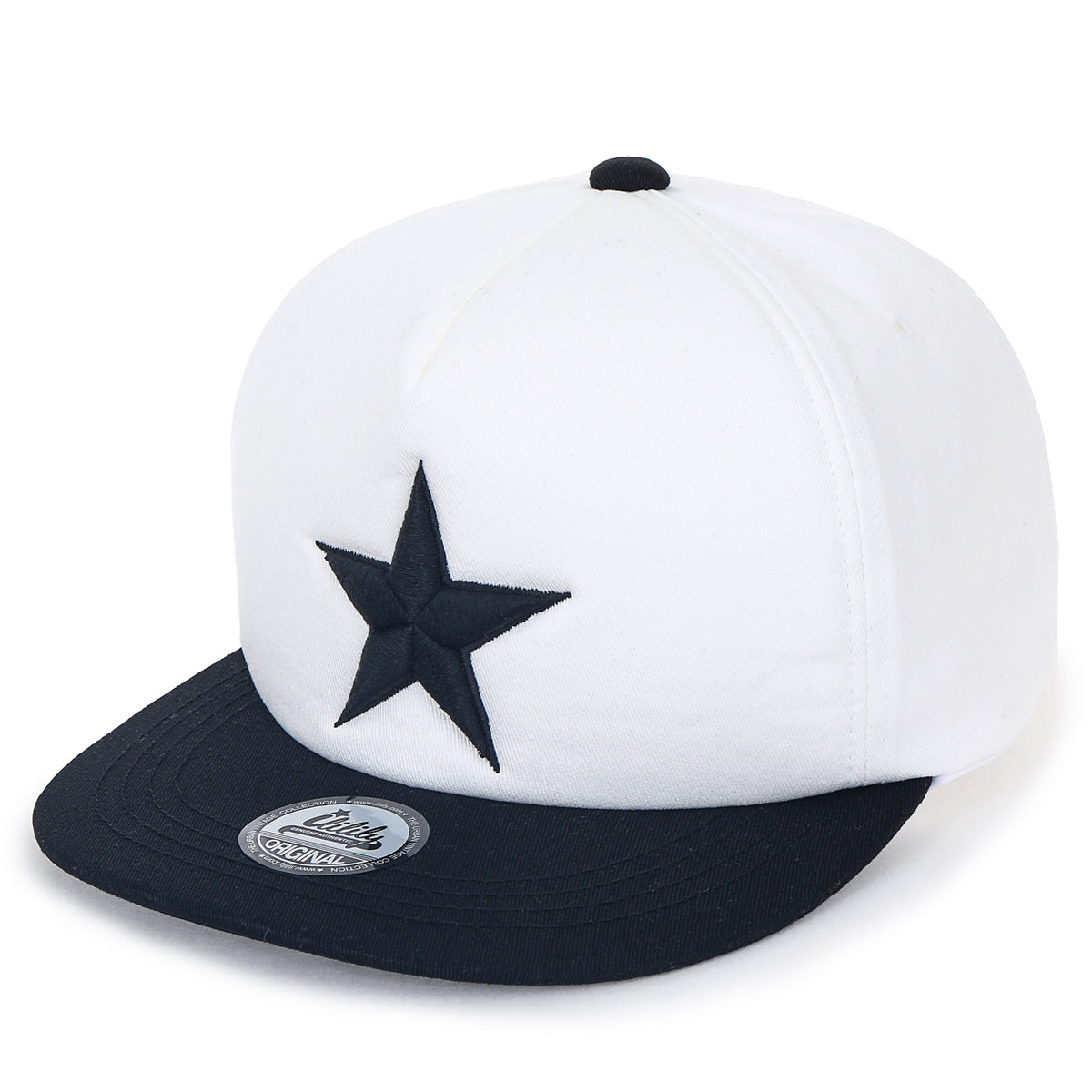 ililily Star Embroidery Black White Trucker Hat Cotton Baseball Cap