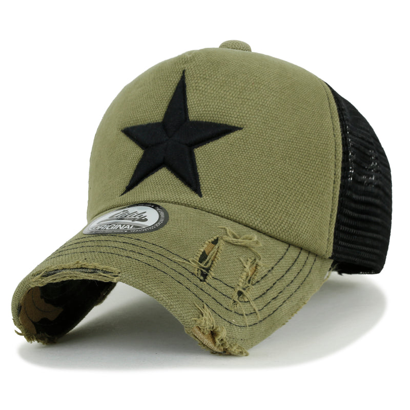 ililily Star Embroidery Black White Trucker Hat Cotton Baseball Cap