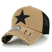 ililily Star Embroidery Black White Trucker Hat Cotton Baseball Cap