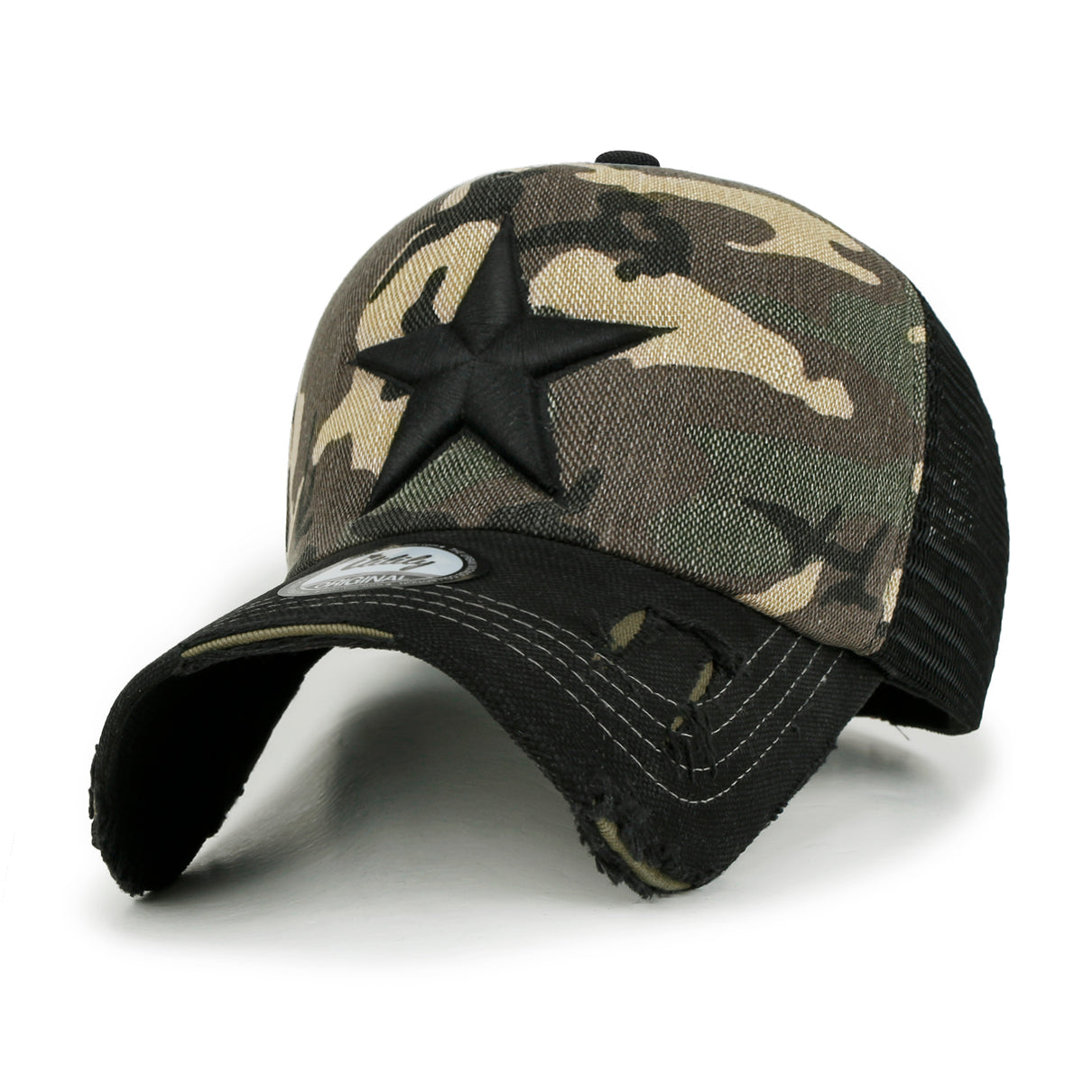 ililily Star Embroidery Black White Trucker Hat Cotton Baseball Cap