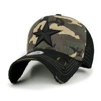 ililily Star Embroidery Black White Trucker Hat Cotton Baseball Cap