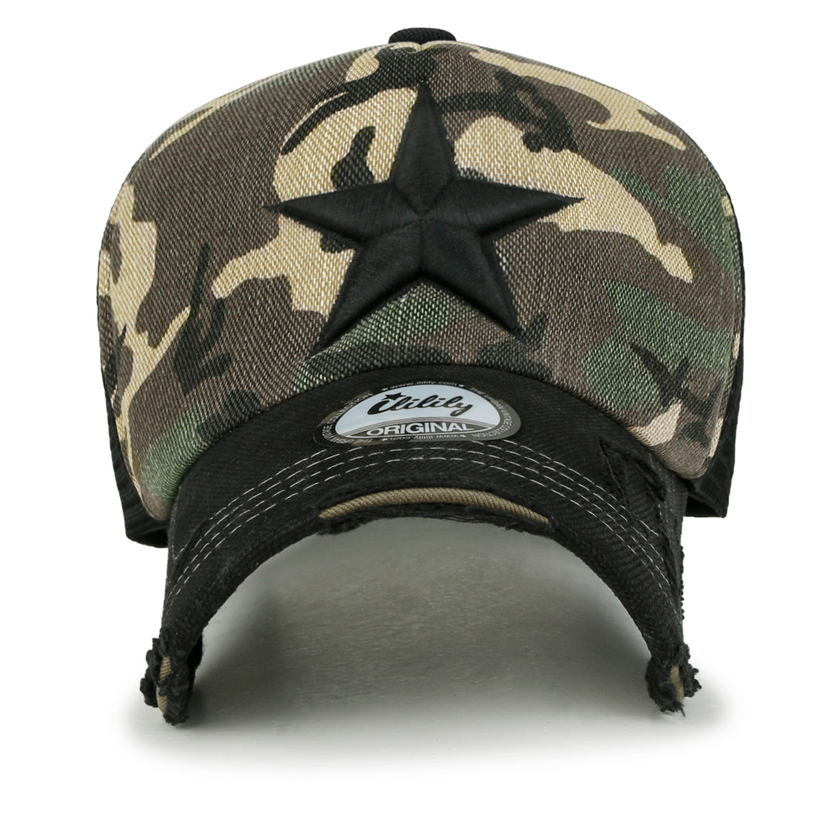 ililily Star Embroidery Black White Trucker Hat Cotton Baseball Cap