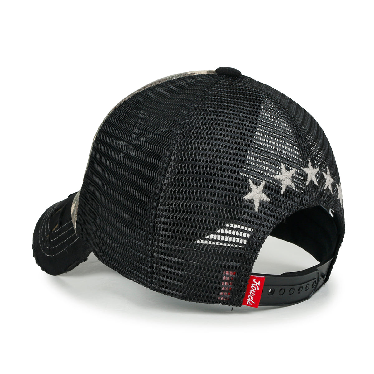ililily Star Embroidery Black White Trucker Hat Cotton Baseball Cap