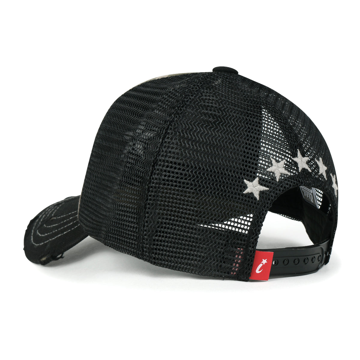 ililily Star Embroidery Black White Trucker Hat Cotton Baseball Cap