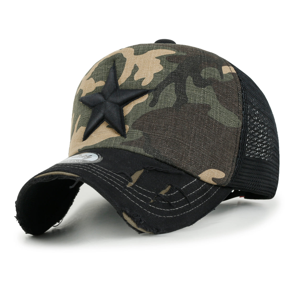 ililily Star Embroidery Black White Trucker Hat Cotton Baseball Cap