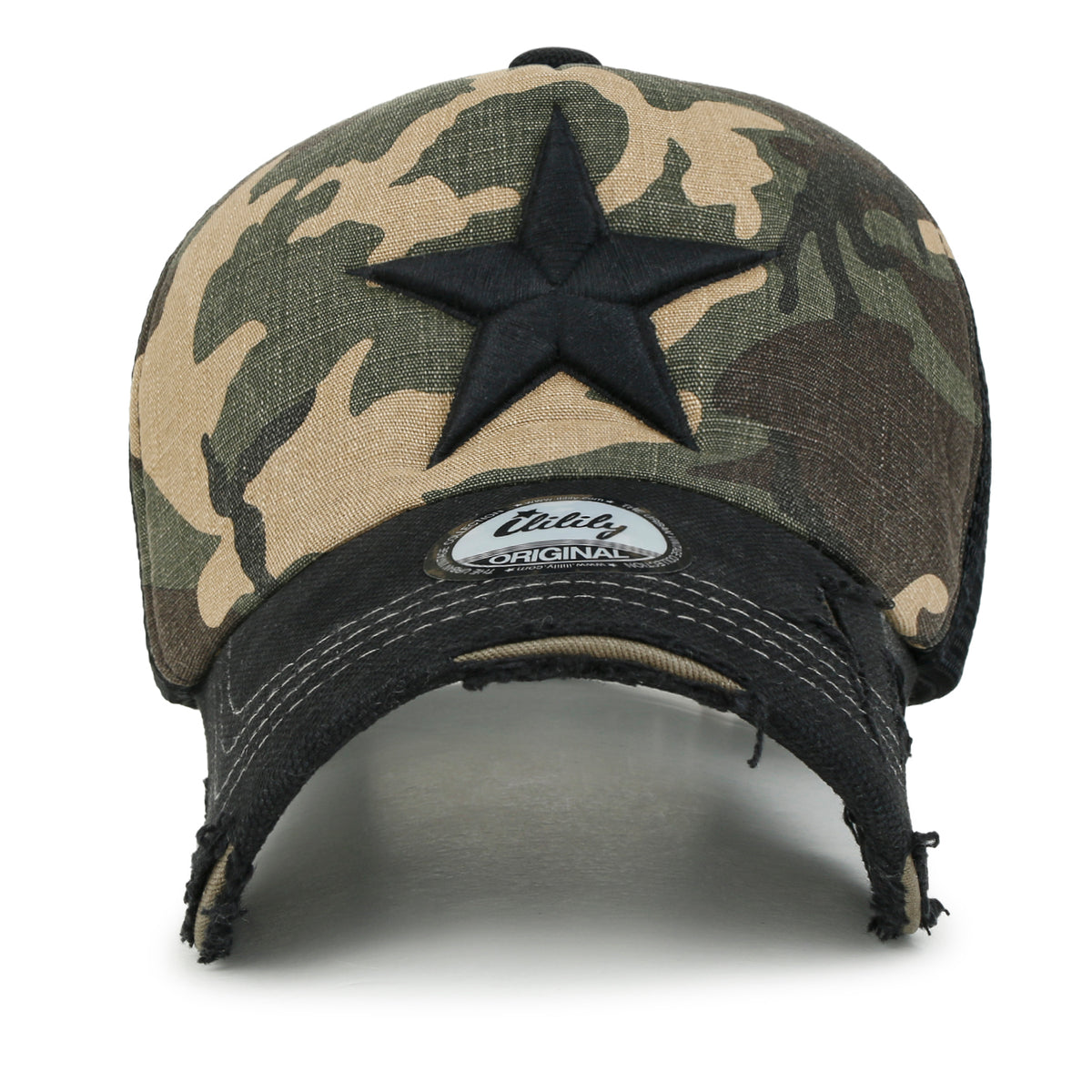 ililily Star Embroidery Black White Trucker Hat Cotton Baseball Cap