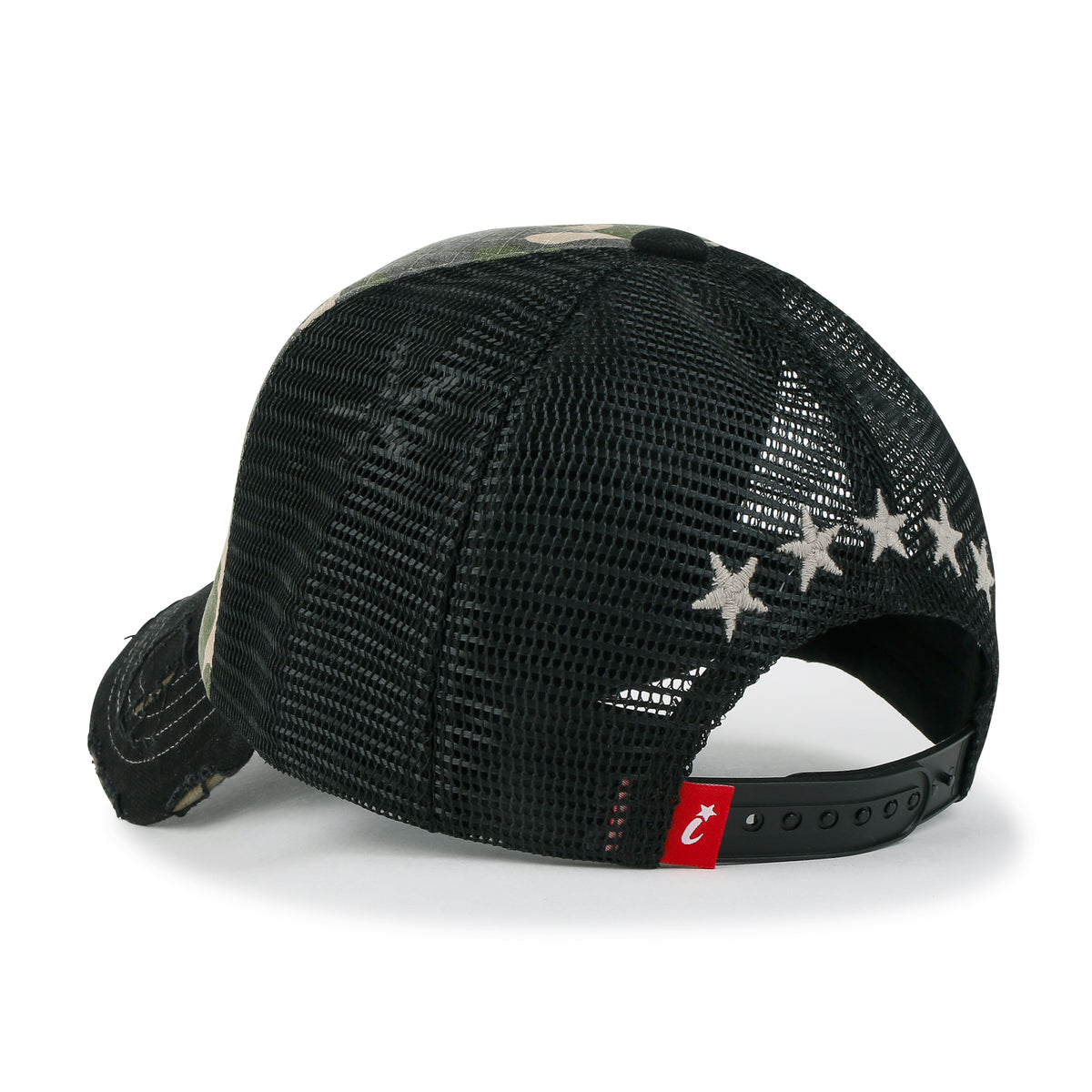 ililily Star Embroidery Black White Trucker Hat Cotton Baseball Cap