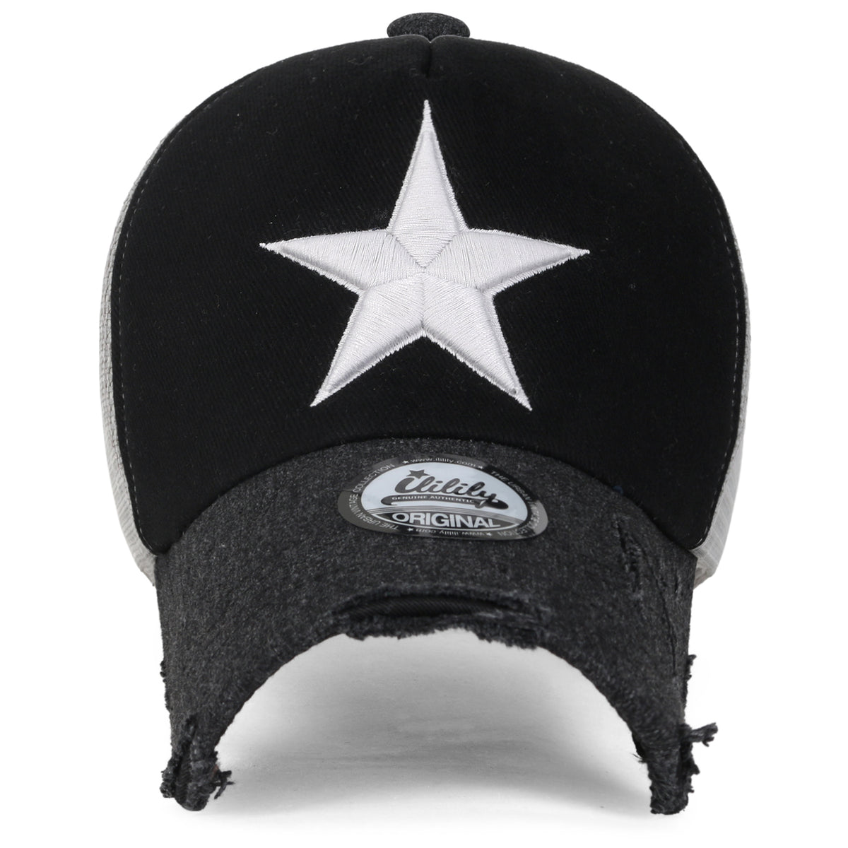 ililily Star Embroidery Black White Trucker Hat Cotton Baseball Cap