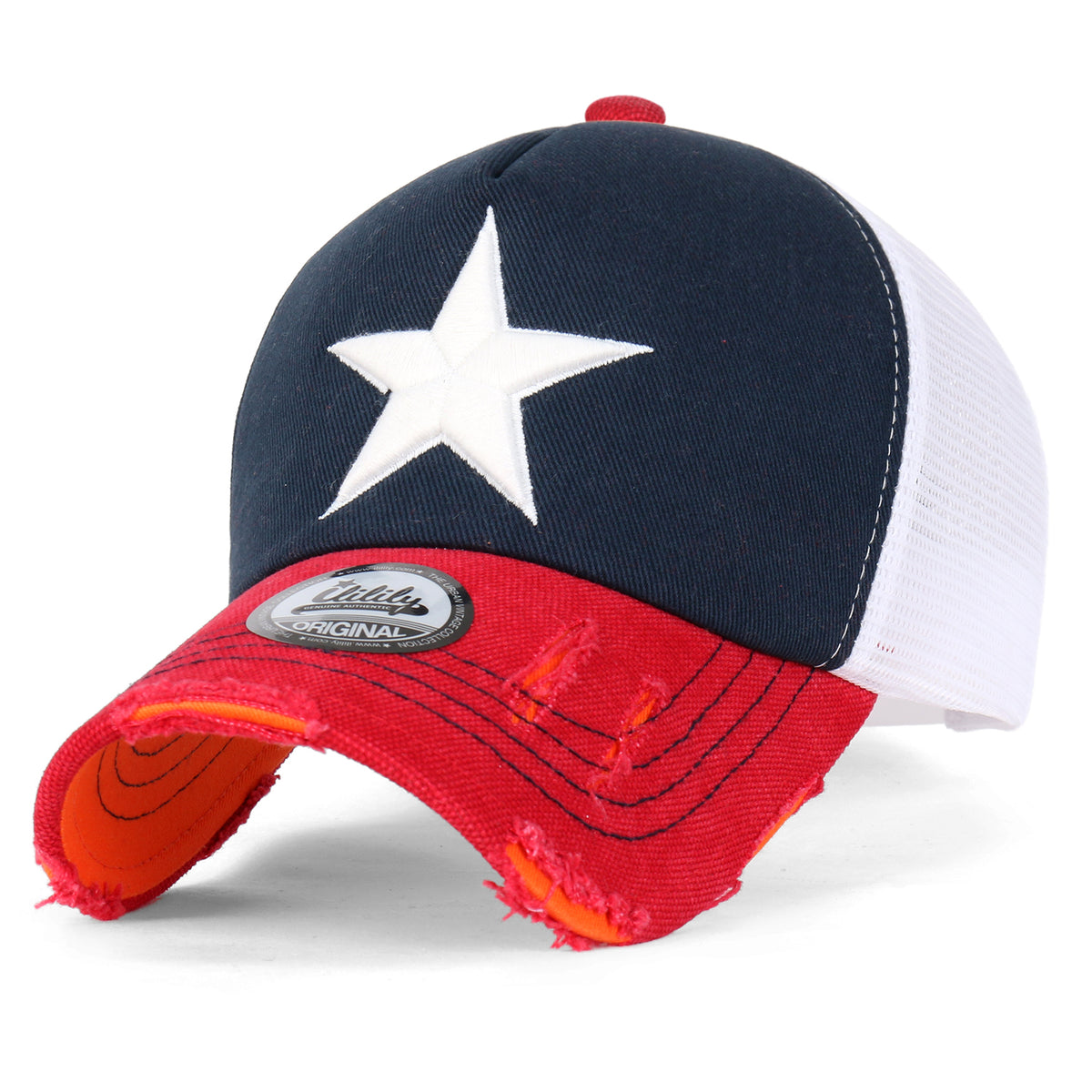 ililily Star Embroidery Black White Trucker Hat Cotton Baseball Cap