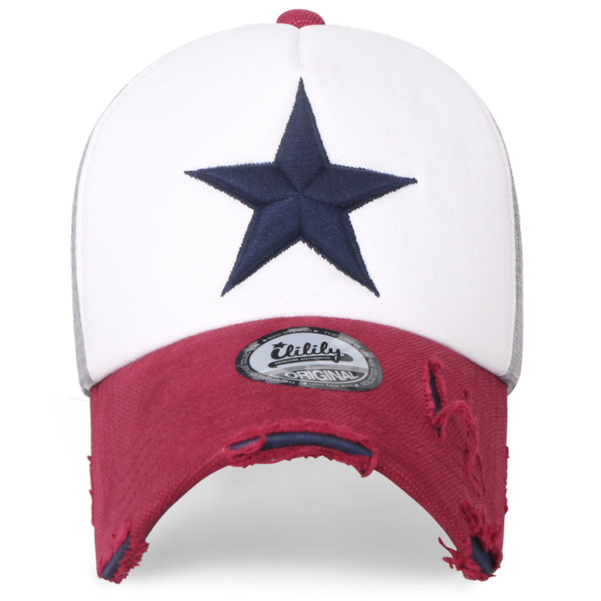 ililily Star Embroidery Black White Trucker Hat Cotton Baseball Cap