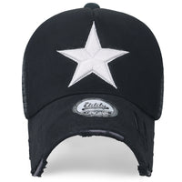 ililily Star Embroidery Black White Trucker Hat Cotton Baseball Cap