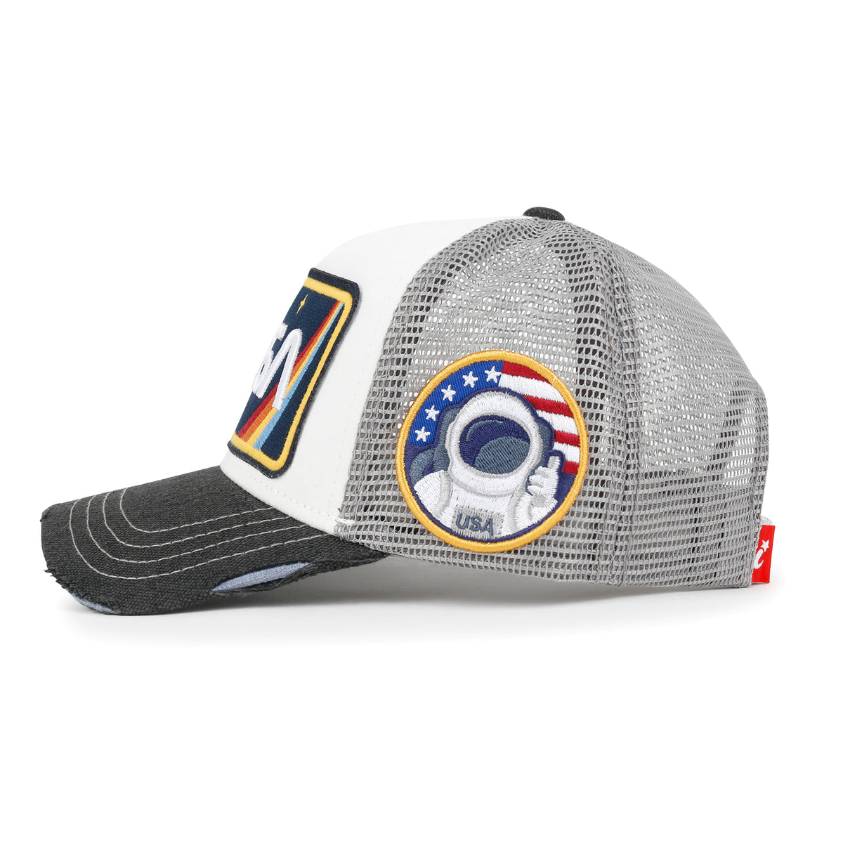 ililily PREMIUM NASA Worm Logo Embroidery Structured Baseball Cap Mesh Back Trucker Hat M / XL