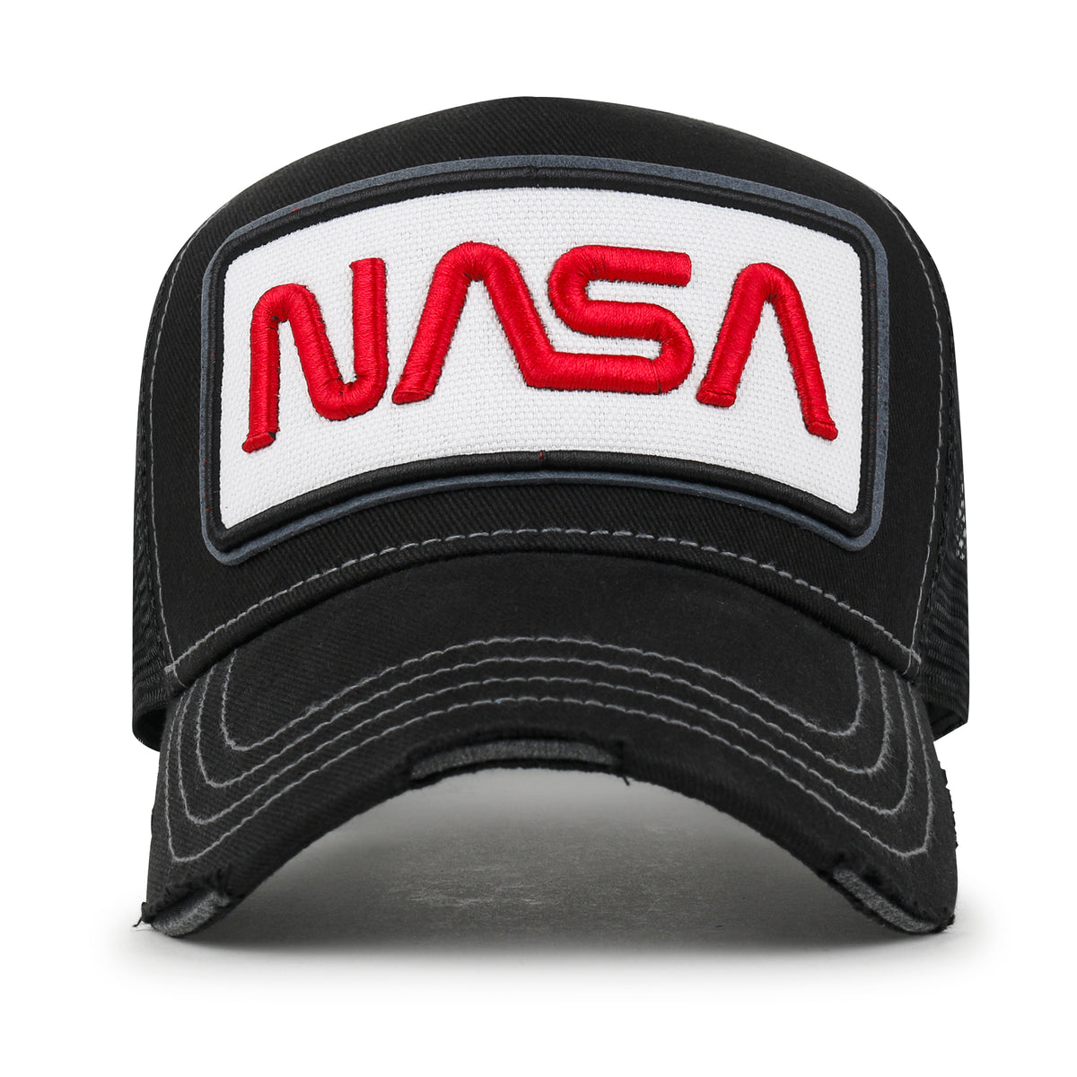 ililily PREMIUM NASA Worm Logo Embroidery Structured Baseball Cap Mesh Back Trucker Hat M / XL