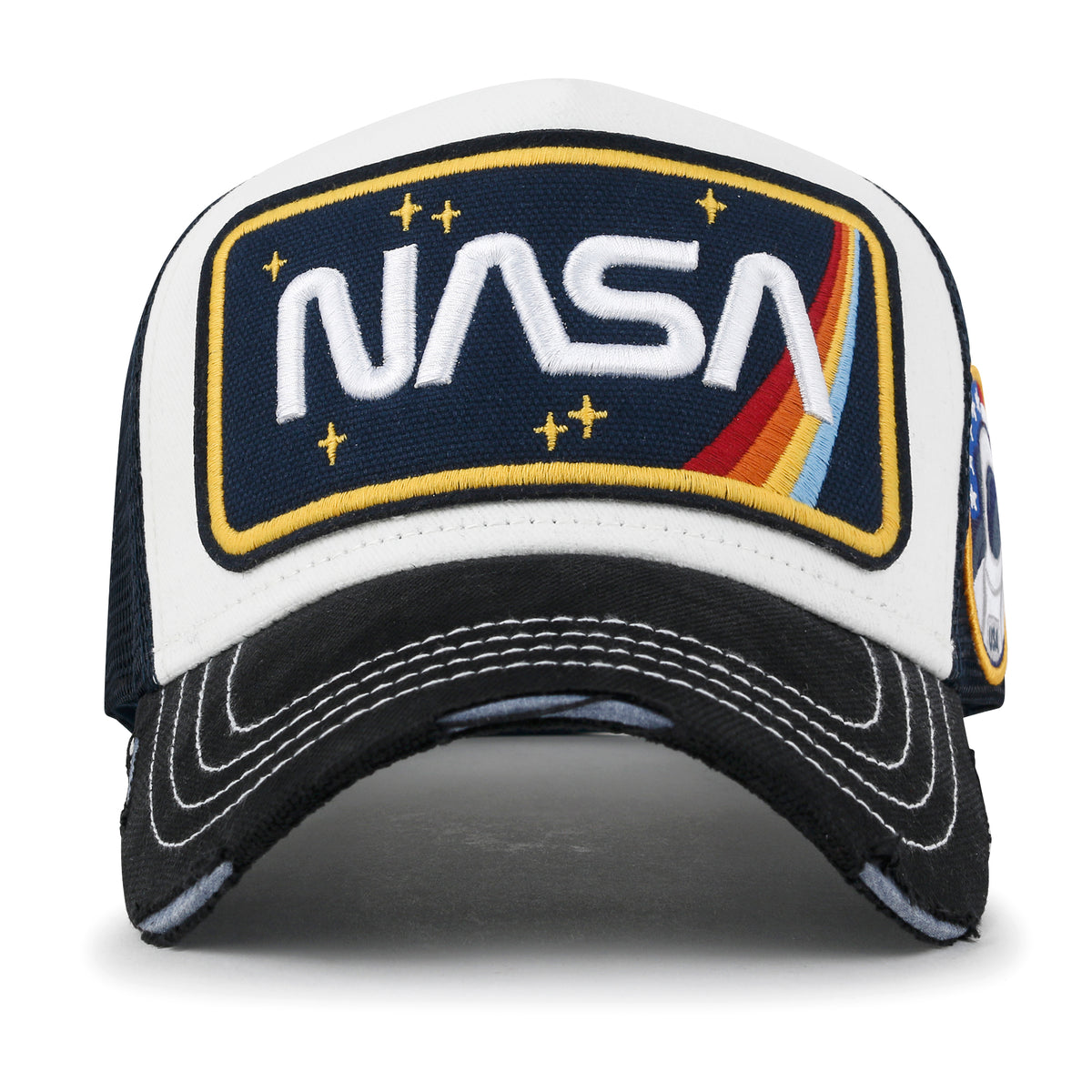 ililily PREMIUM NASA Worm Logo Embroidery Structured Baseball Cap Mesh Back Trucker Hat M / XL