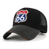 ililily PREMIUM Route 66 Embroidery Baseball Cap Cotton Vintage Trucker Hat