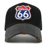 ililily PREMIUM Route 66 Embroidery Baseball Cap Cotton Vintage Trucker Hat