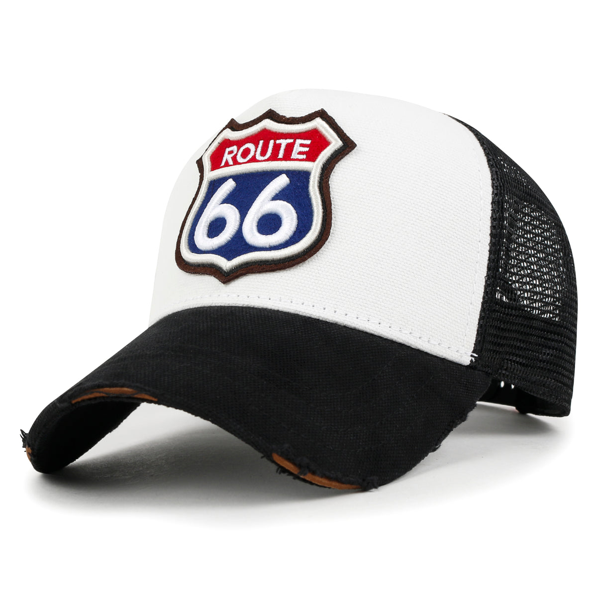 ililily PREMIUM Route 66 Embroidery Baseball Cap Cotton Vintage Trucker Hat
