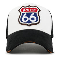 ililily PREMIUM Route 66 Embroidery Baseball Cap Cotton Vintage Trucker Hat