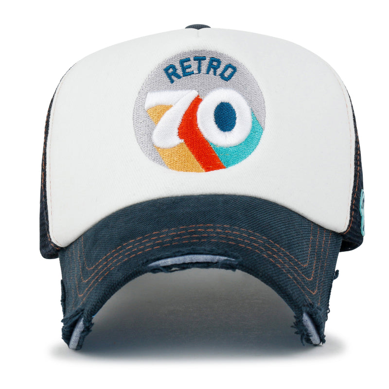 ililily Retro Embroidery Baseball Cap Vintage Distressed Cotton Trucker Hat