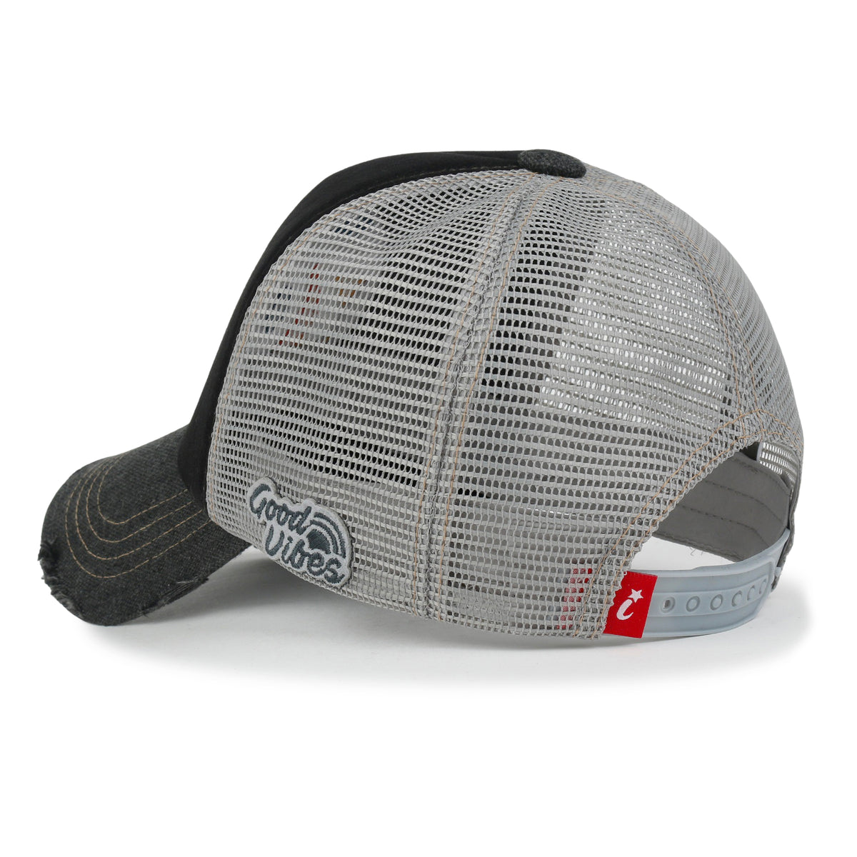 ililily Retro Embroidery Baseball Cap Vintage Distressed Cotton Trucker Hat