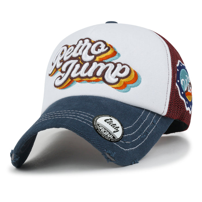 ililily Retro Embroidery Baseball Cap Vintage Distressed Cotton Trucker Hat