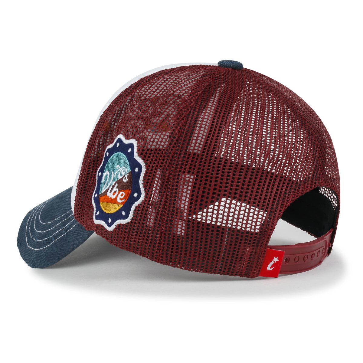 ililily Retro Embroidery Baseball Cap Vintage Distressed Cotton Trucker Hat