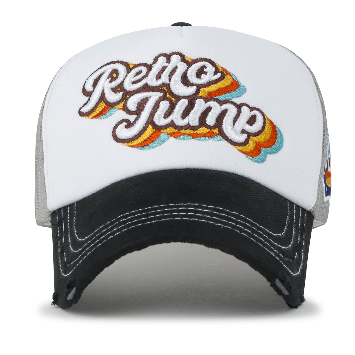 ililily Retro Embroidery Baseball Cap Vintage Distressed Cotton Trucker Hat