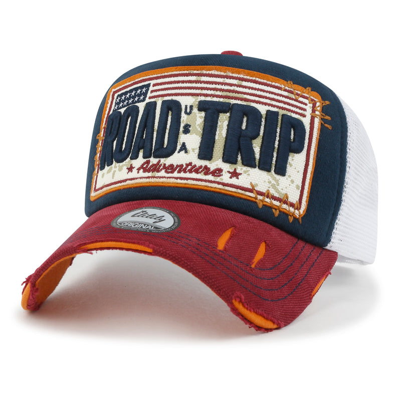 ililily PREMIUM ROAD TRIP Large Vintage Distressed Snapback Trucker Hat Baseball Cap