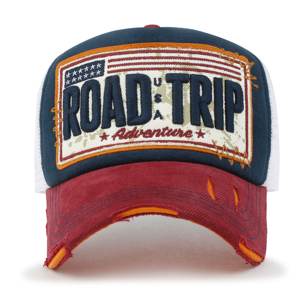 ililily PREMIUM ROAD TRIP Large Vintage Distressed Snapback Trucker Hat Baseball Cap