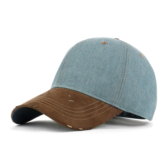 ililily Cotton Denim Crown Strapback Trucker Hat Faux Suede Brim Baseball Cap