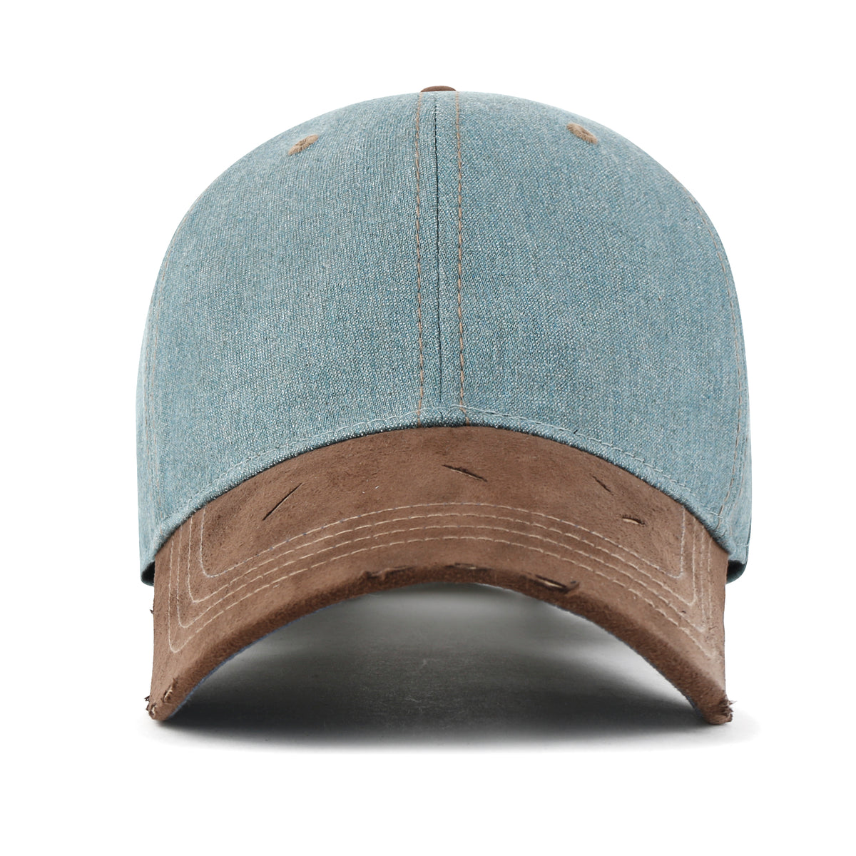 ililily Cotton Denim Crown Strapback Trucker Hat Faux Suede Brim Baseball Cap