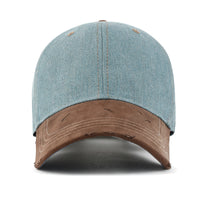 ililily Cotton Denim Crown Strapback Trucker Hat Faux Suede Brim Baseball Cap