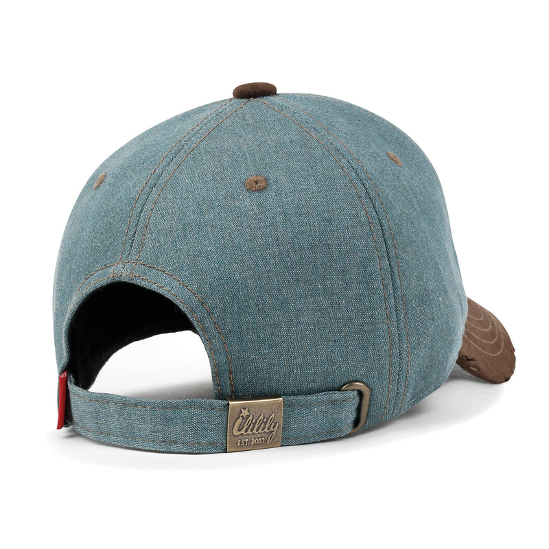 ililily Cotton Denim Crown Strapback Trucker Hat Faux Suede  display picture 1
