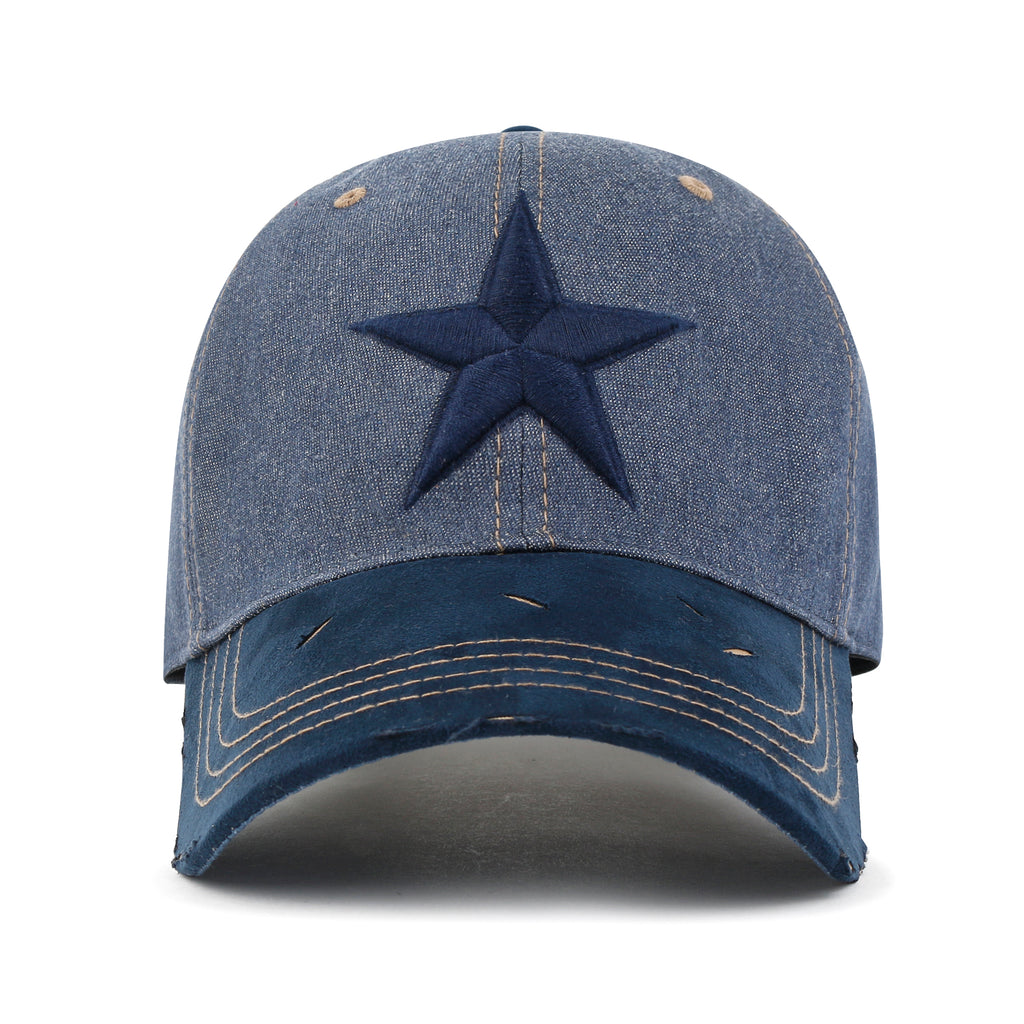ililily Star Embroidery Cotton Denim Trucker Hat Faux Suede Brim Baseball Cap