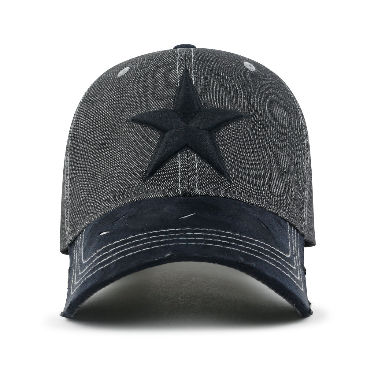 ililily Star Embroidery Cotton Denim Trucker Hat Faux Suede Brim Baseball Cap
