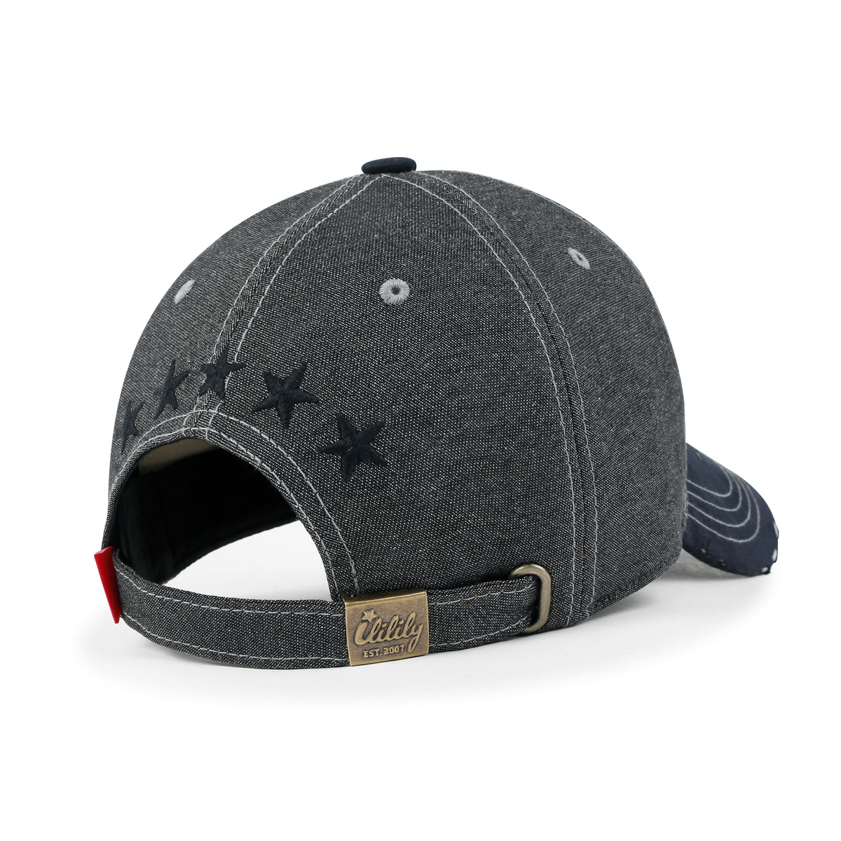 ililily Star Embroidery Cotton Denim Trucker Hat Faux Suede Brim Baseball Cap