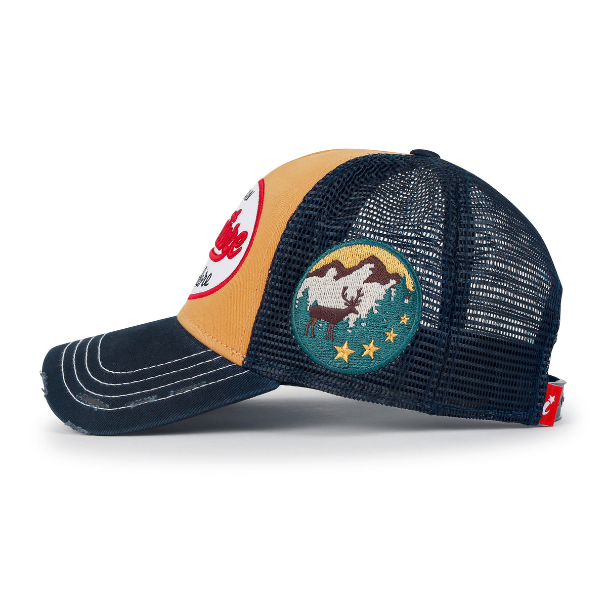 ililily PREMIUM Adventure Patch Structured Trucker Hat Distressed Baseball Cap