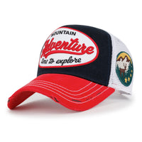 ililily PREMIUM Adventure Patch Structured Trucker Hat Distressed Baseball Cap