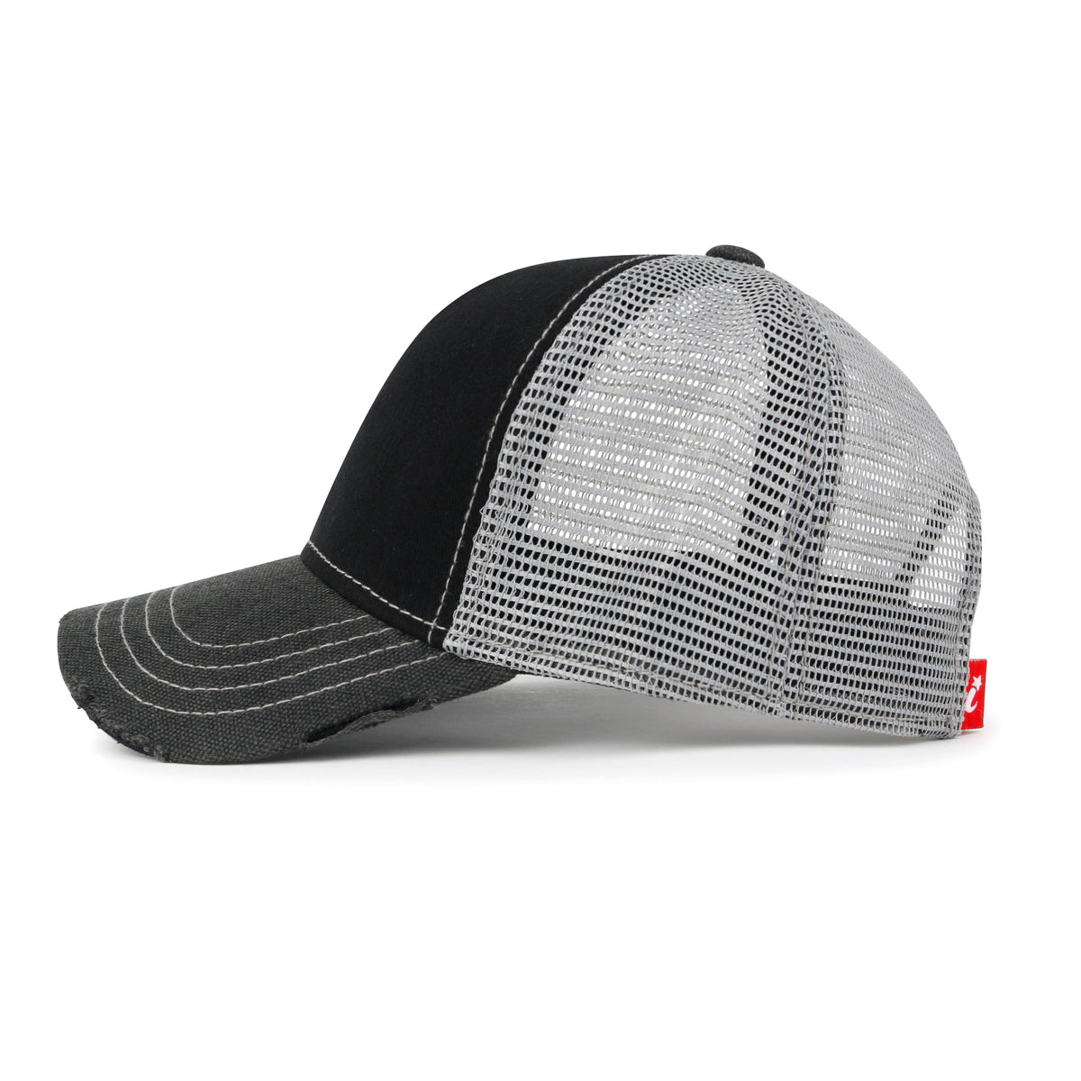 Premium Distressed Mesh Trucker Hat, Contrast Stitch Blank Cap