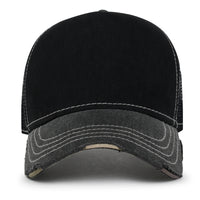 Premium Distressed Mesh Trucker Hat, Contrast Stitch Blank Cap