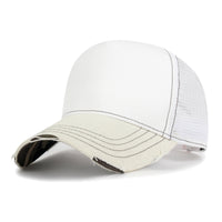 Premium Distressed Mesh Trucker Hat, Contrast Stitch Blank Cap