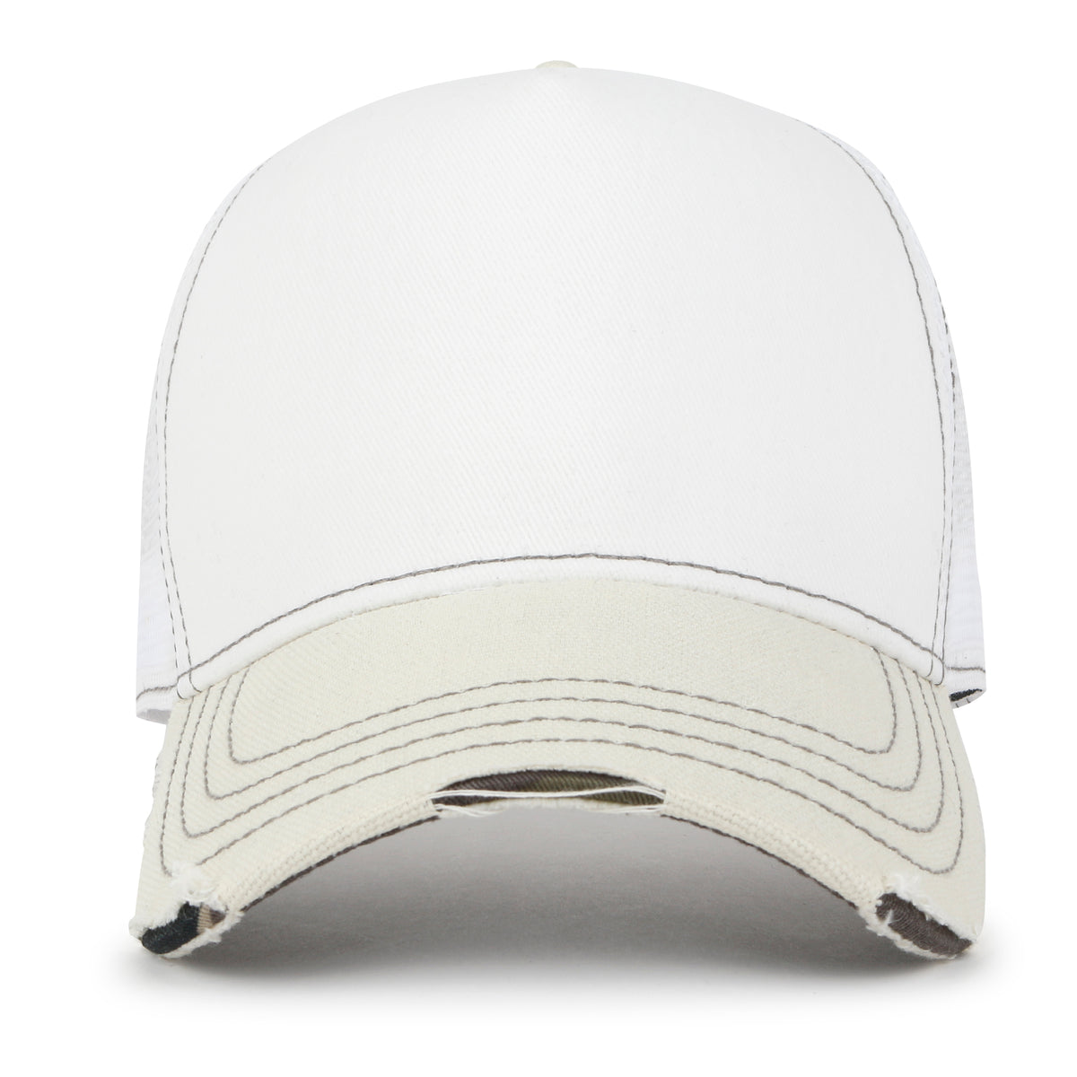 Premium Distressed Mesh Trucker Hat, Contrast Stitch Blank Cap
