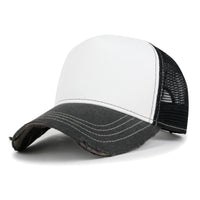 Premium Distressed Mesh Trucker Hat, Contrast Stitch Blank Cap