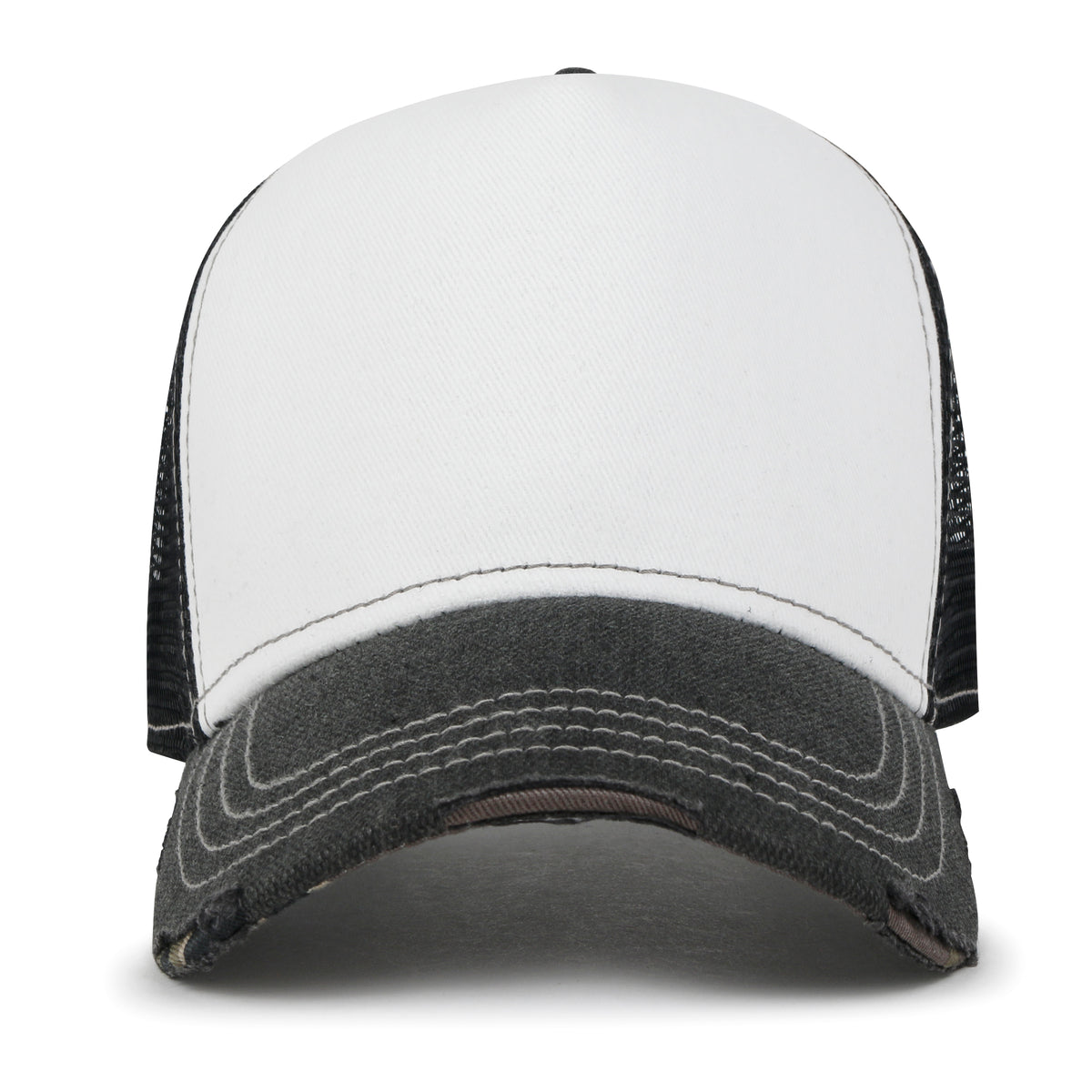 Premium Distressed Mesh Trucker Hat, Contrast Stitch Blank Cap