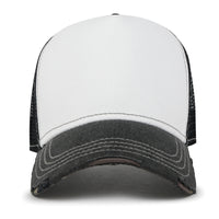 Premium Distressed Mesh Trucker Hat, Contrast Stitch Blank Cap